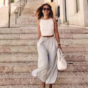 ADAY Cooler Days Culottes Cloud XS Cool Gray Wide Leg Cropped Slit Resort